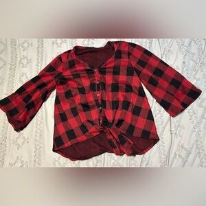 RED OVERSIZED PLAID TOP